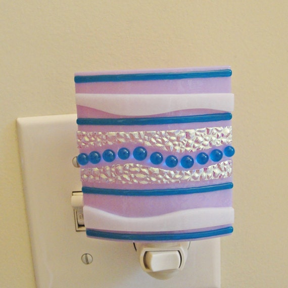 Dichroic Fused Glass Night Light  - Light Purple, Blue Home Decor Lighting