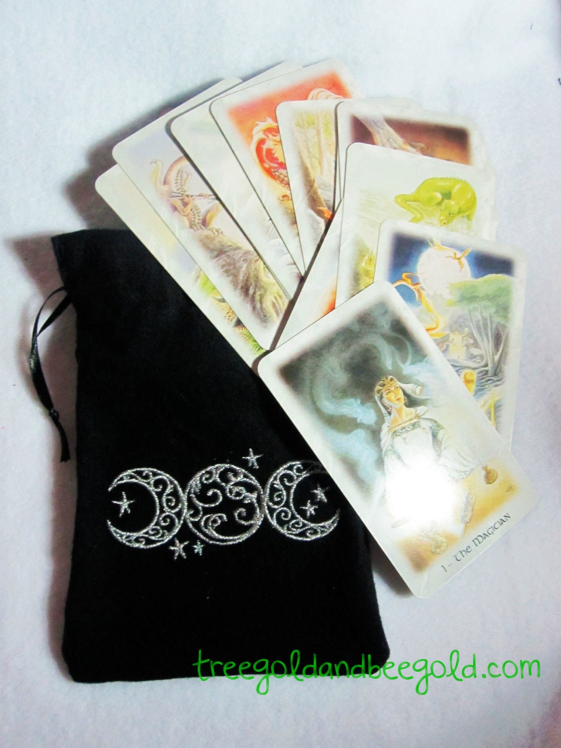 Filigree Silver Triple Moon Embroidered Tarot or Rune Bag