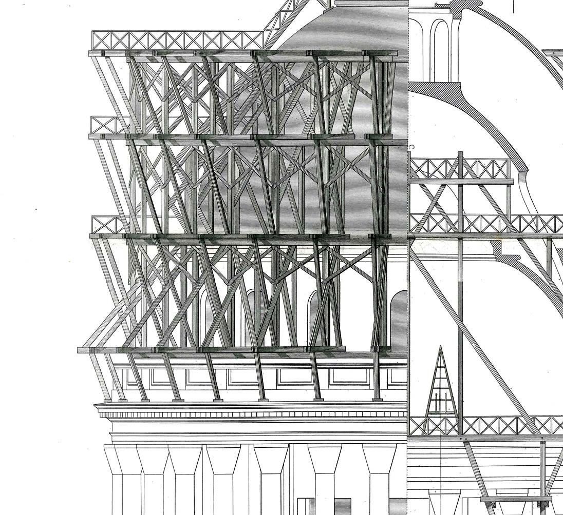 Architect Drawing Paris Pantheon Restoration 1873 Neoclassical Building Decor