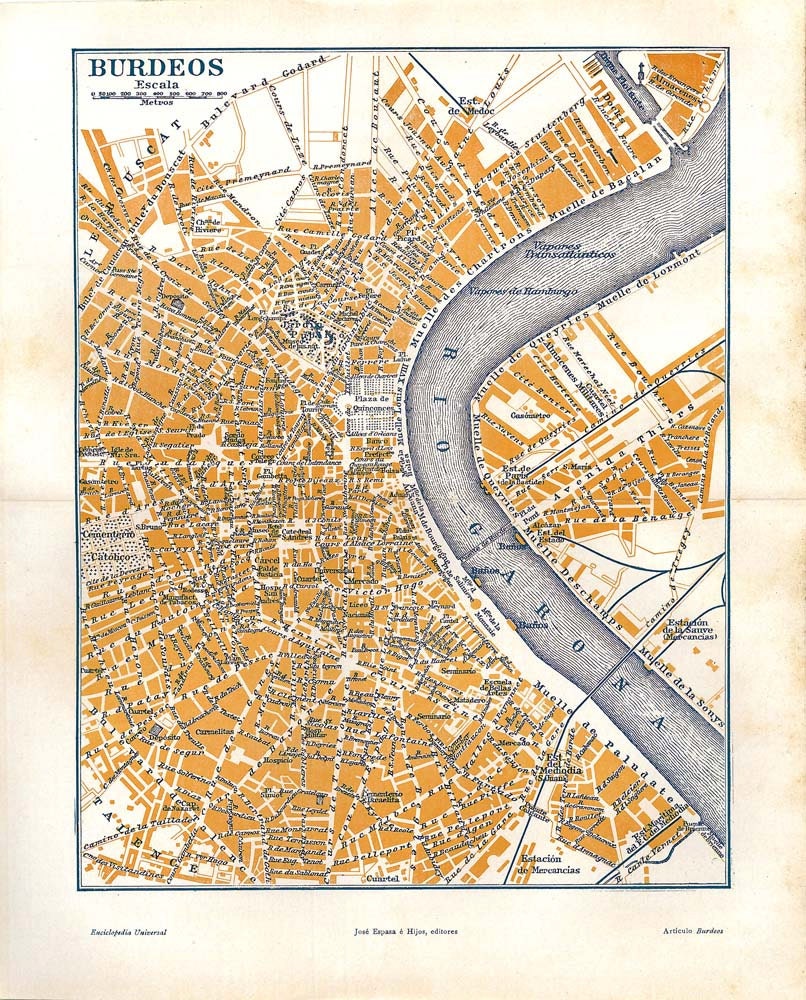 Bordeaux France Vintage City Map Street Plan1920s