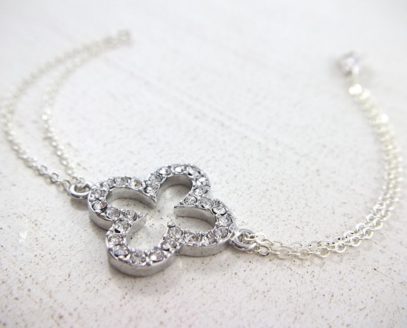Silver Quatrefoil Clover Bracelet - Quatrefoil Pendant Jewelry