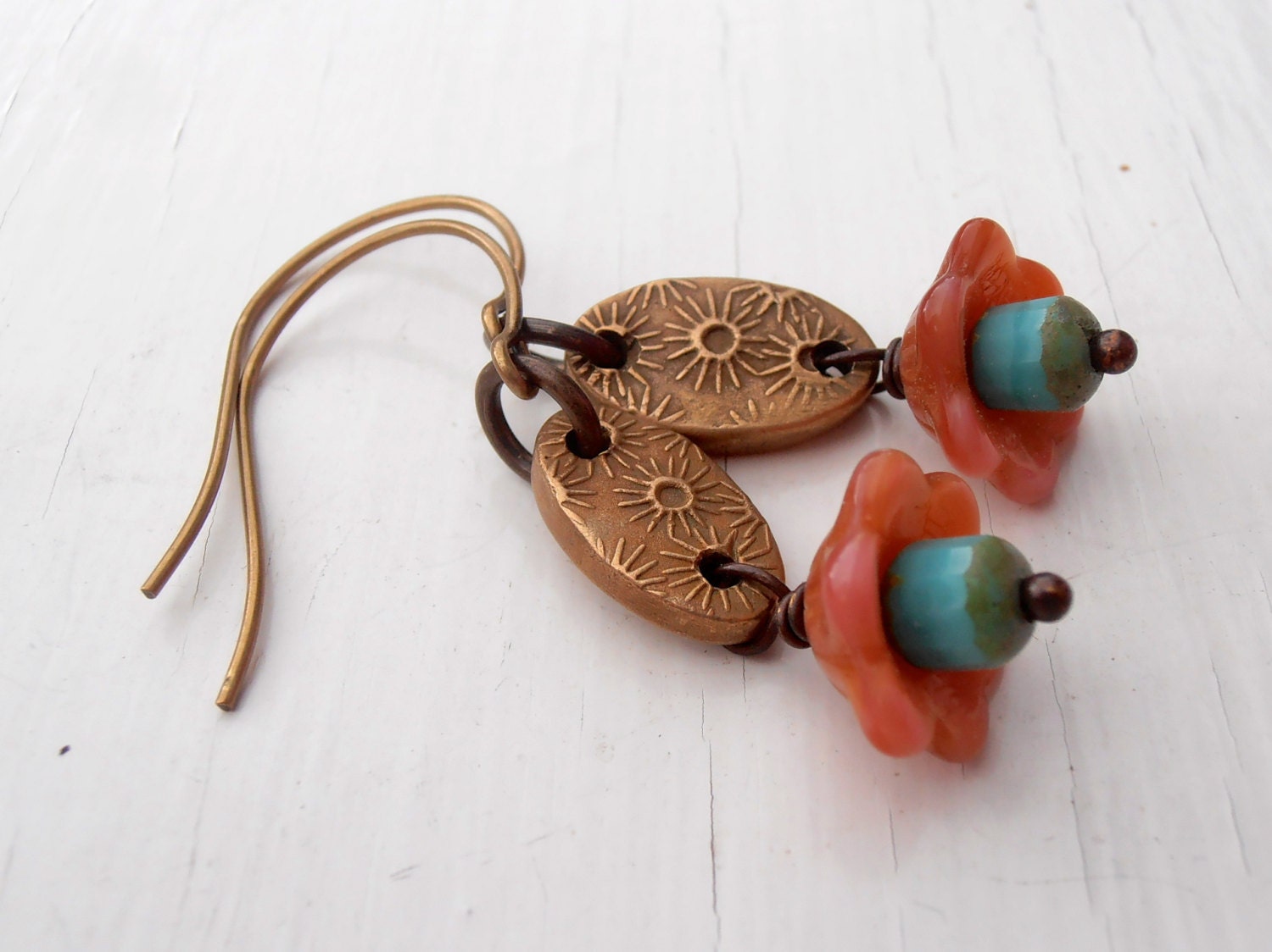 Peach Melba - turquoise earrings, flower earrings, feminine earrings, flower jewellery, turquoise jewelry, teal earrings