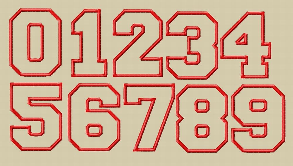 Jumbo College Varsity Applique Numbers Machine Embroidery Design - 5 Sizes