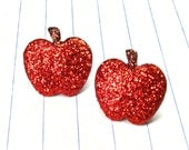 red glitter apple earrings - apple earrings - apple studs - apple jewelry - teacher gift - back to school - apple - glitter earrings - frui