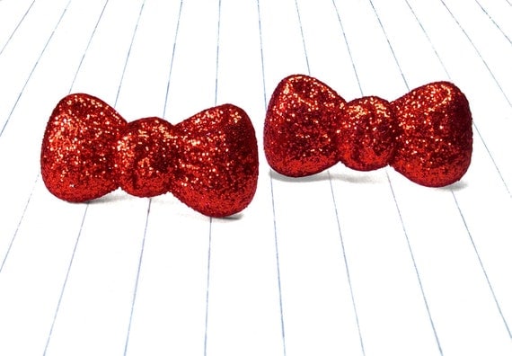 red glitter bow earrings - red bow earrings - red bow - red bow jewelry - bow earrings - bows - bow studs - red bow - hello kitty bow - red