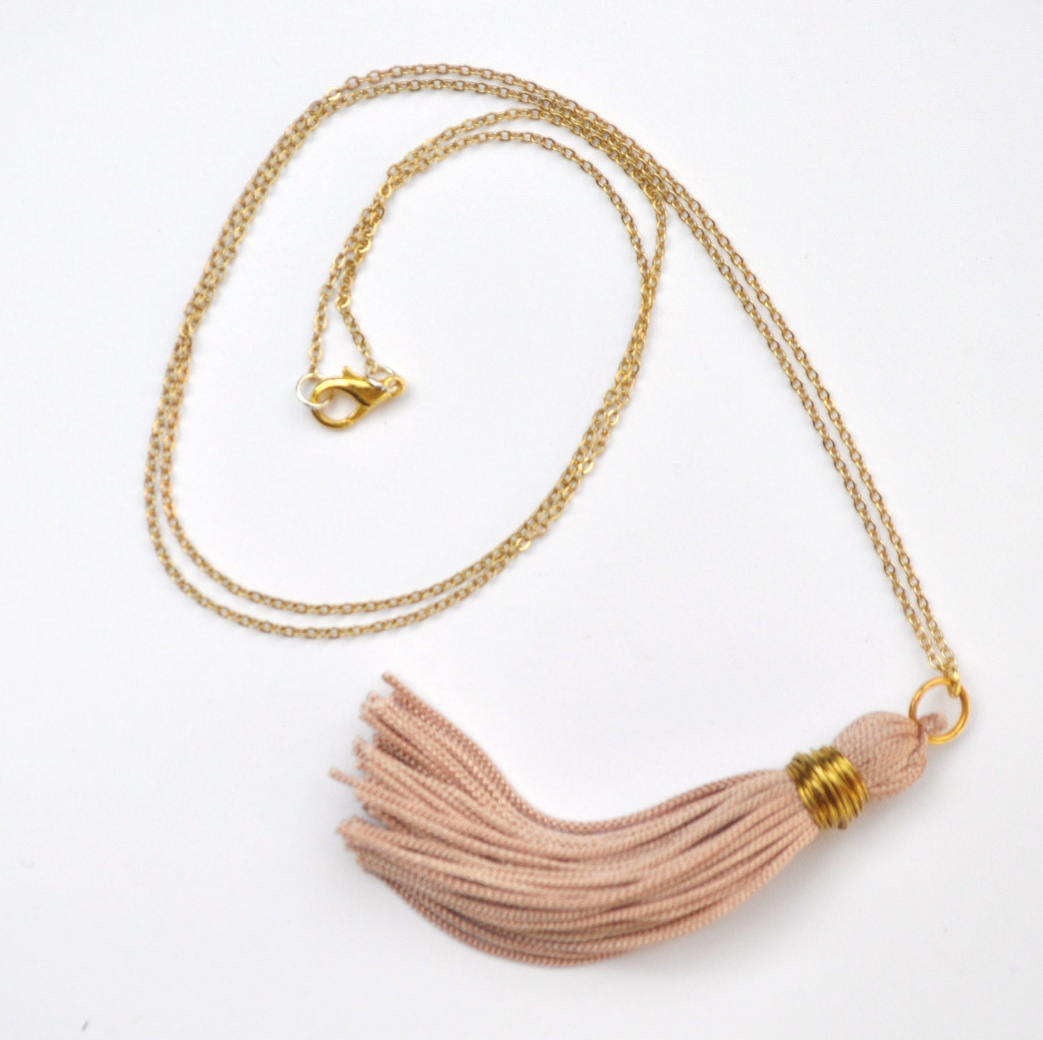 Gold Tassel Necklace - Tea Rose - Coffee - Pink - Long Chain