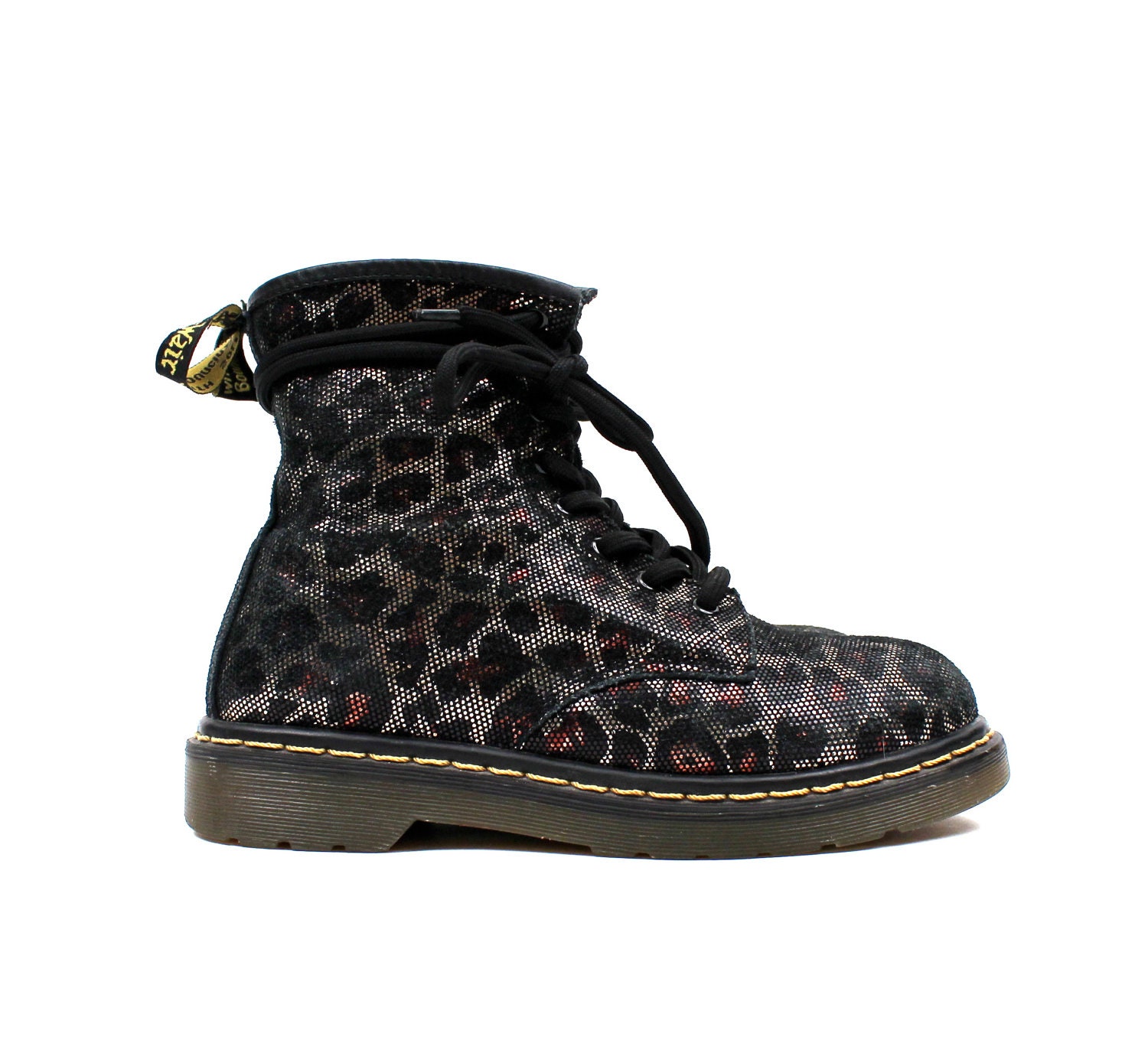 SALE // 1990s Doc Marten Size 37 / RARE Leopard Print Suede Fish Net Combat Lace Up Grunge Boots / Size USA 6 1/2