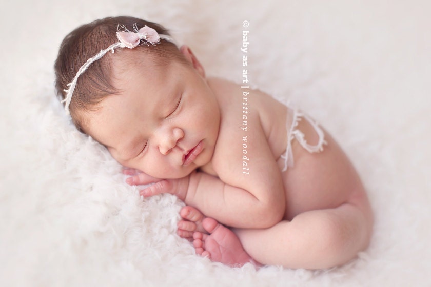 tiny Dancer : Newborn Headband  - Ivory Blush- Newborn Photo Prop -  halo, bow headband, head band, photography prop