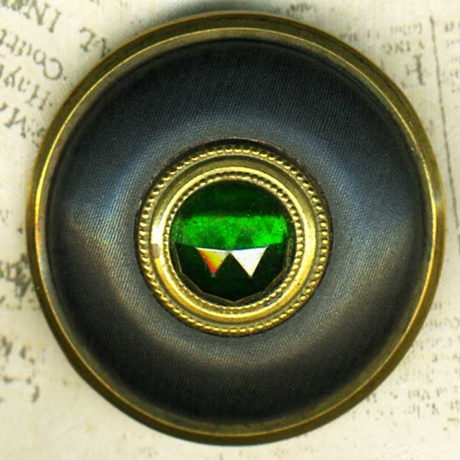 Antique Victorian Jewel Button Faceted Green Glass 1-5/8 inch 42mm Large