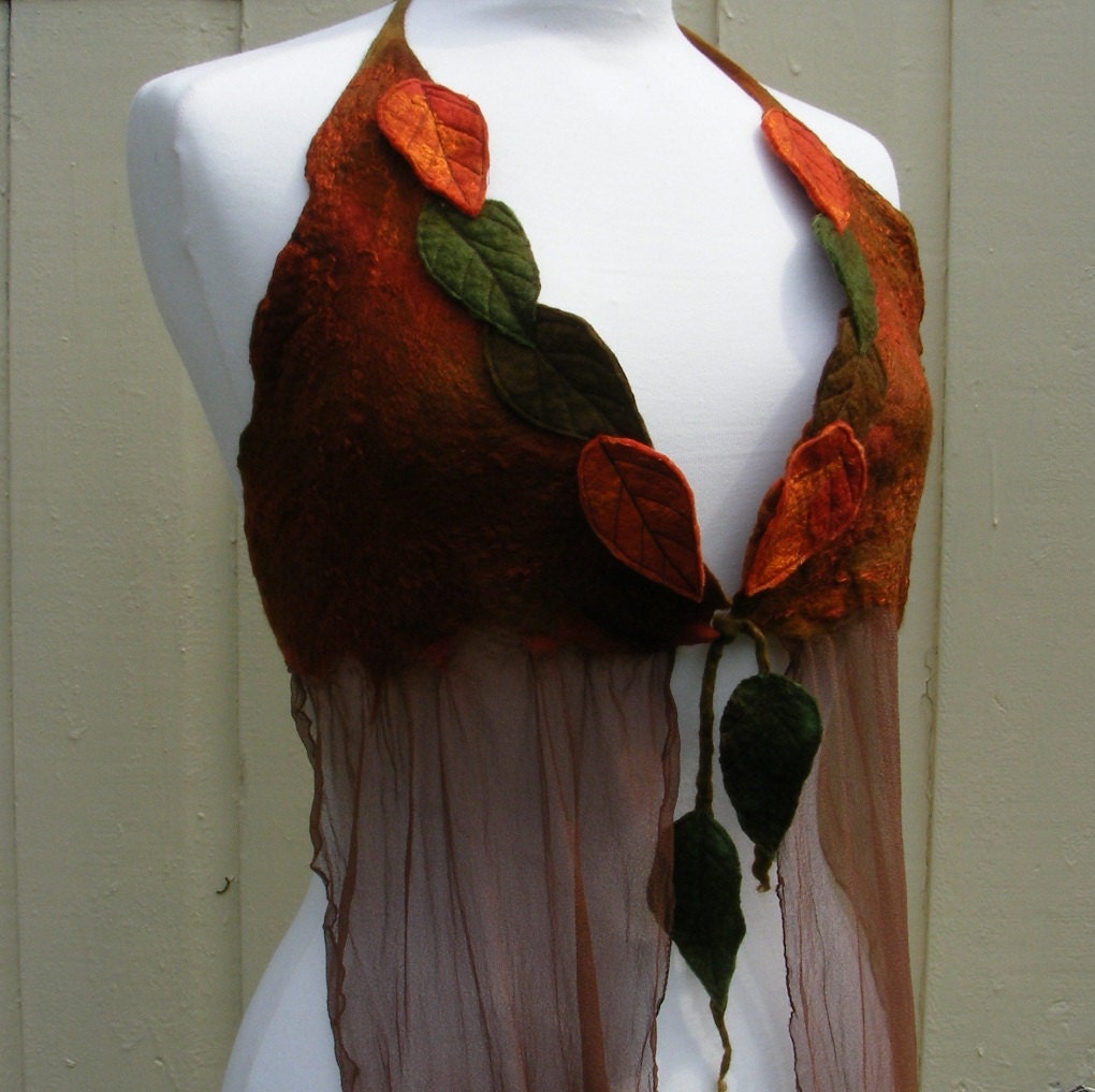 Russet Faerie Floaty Leafy Halter Top Size large to XL