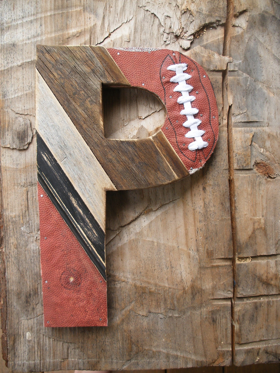 Upcycled Football Letter P or any letter of your choosing