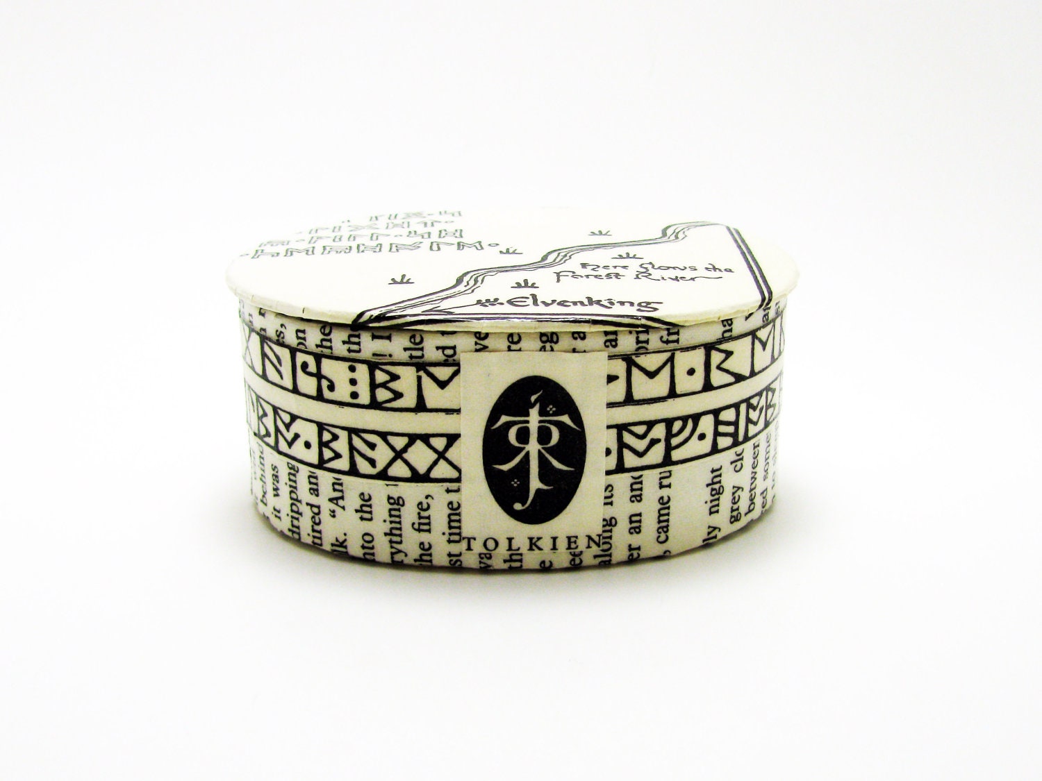 The Hobbit JRR Tolkien Map Decorative Box - Small Box - Trinket Box - Oval Shaped - Decoupaged, Lacquered - EarthAndInk