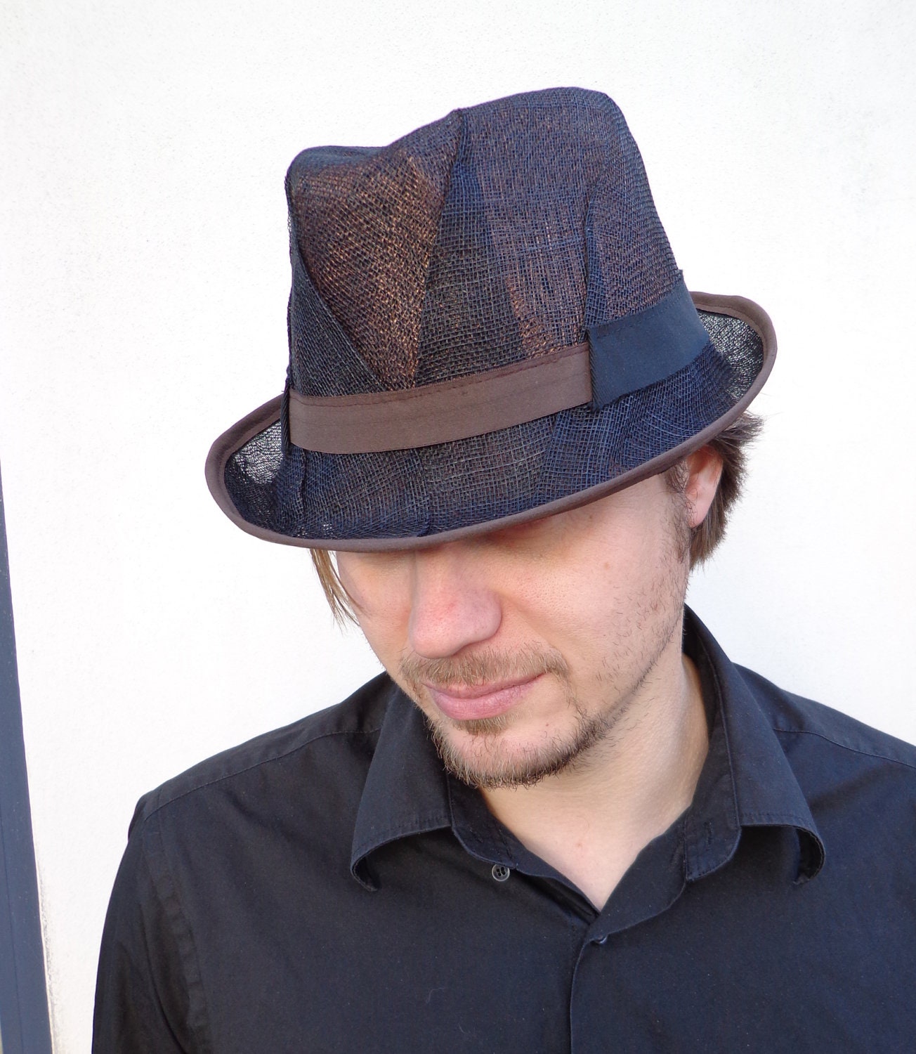 Summer fashion, modern black men and women trilby hat sinamay sun hat