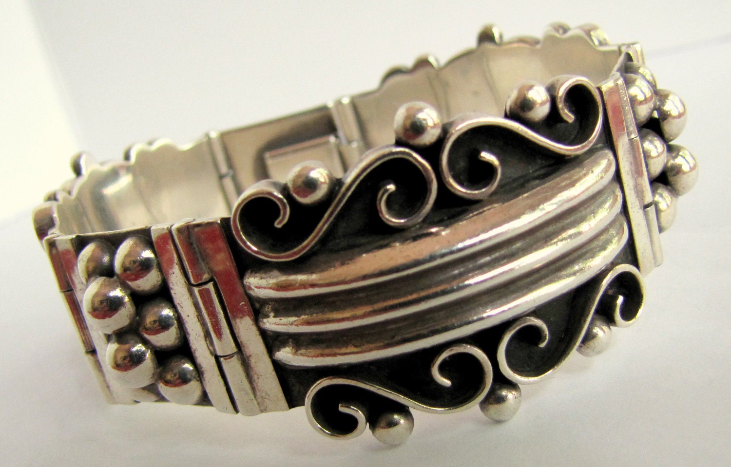 Mexican Silver Repousse Panel Bracelet