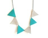 suede bunting necklace - robins egg blue, grey - silver oxidized chain
