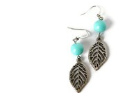 Turquoise Earrings. Turquoise Beaded Charm Earrings on Nickel Free Hooks. Simple Earrings.
