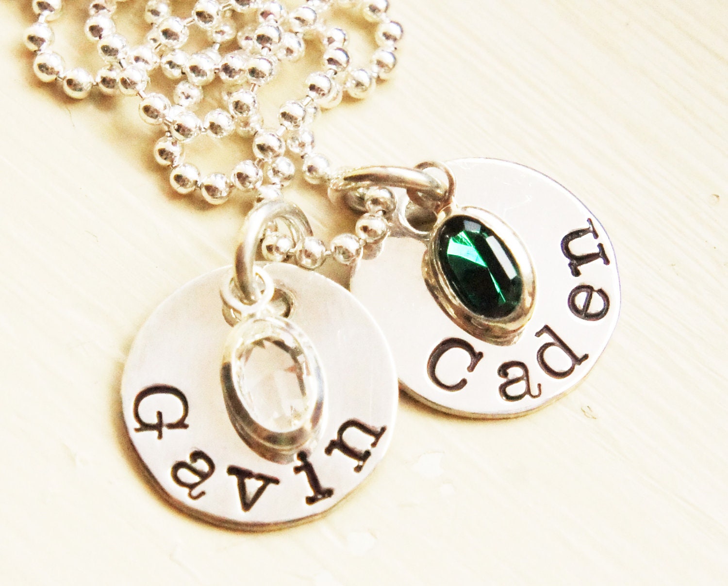 Mommys Name Necklace Personalized Hand Stamped Mothers Jewelry Two Tiny Tag Birthstone Charm Necklace Gift for Her New New Mom of Two Gift