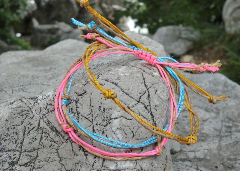 A set of 3   Neon  and Hemp  Friendship Bracelets
