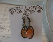 Peach Mother of Pearl Coins and Copper Beaded Drop Dangle Classic  Beaded Handmade Earrings