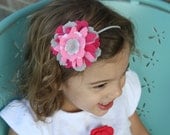 Baby Girl Headband - Pink, Hot Pink, Gray and White Girls Hair band- Newborn, Toddler, Teen, Adult Hair Accessories