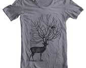Men's T Shirt  Deer Birds American Apparel Tshirt Animal Print Shirt XS, S, M, L, XL 10 COLORS