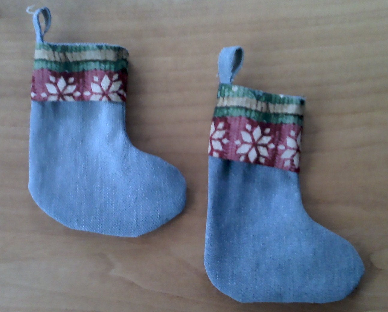 Denim Mini Christmas Stockings - Ornaments - Gift Tie Ons  Set of 2