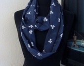 Retro Blue and white bows silk infinity scarf wrap shawl cowl  fits all sizes