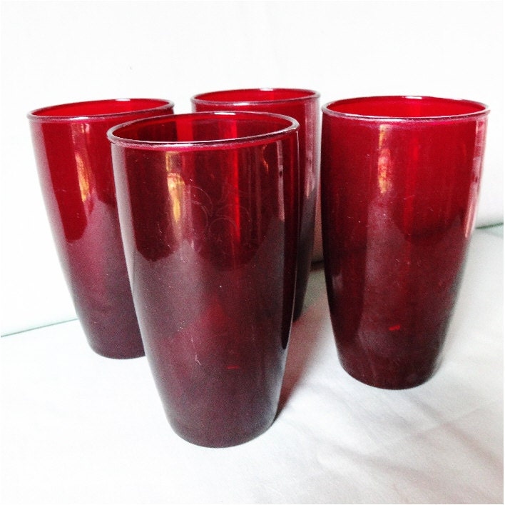4 Vintage Ruby Red Glass Tumblers by sweetmeadowstwo on Etsy