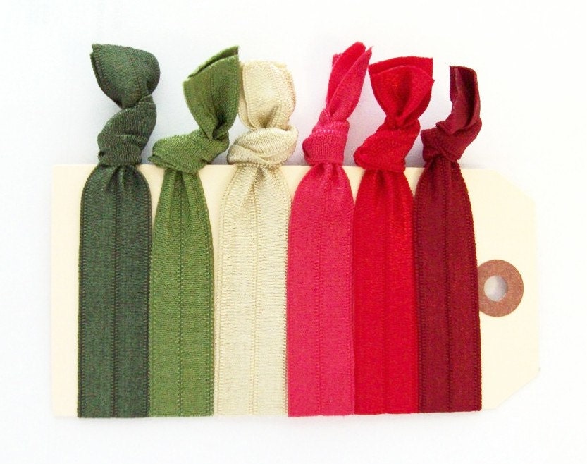 elastic hair ties summer camp greens and reds set of 6
