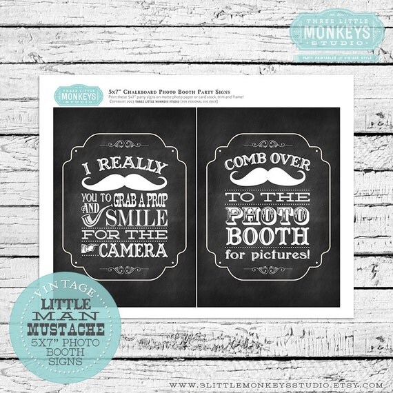 Set of Two Little Man Mustache Chalkboard 5x7" Photo Booth Signs - INSTANT DOWNLOAD Il_570xn