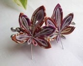 Brown and Lilac Momiji Leaves Tsumami Kanzashi Adapted Barrette Hair Fascinator with Silver Berry Stamens Garden Party Flower Girl
