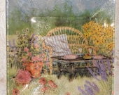 IN THE GARDEN 8" Square Semi Transparent Decoupage Glass Plate Cottage Chic