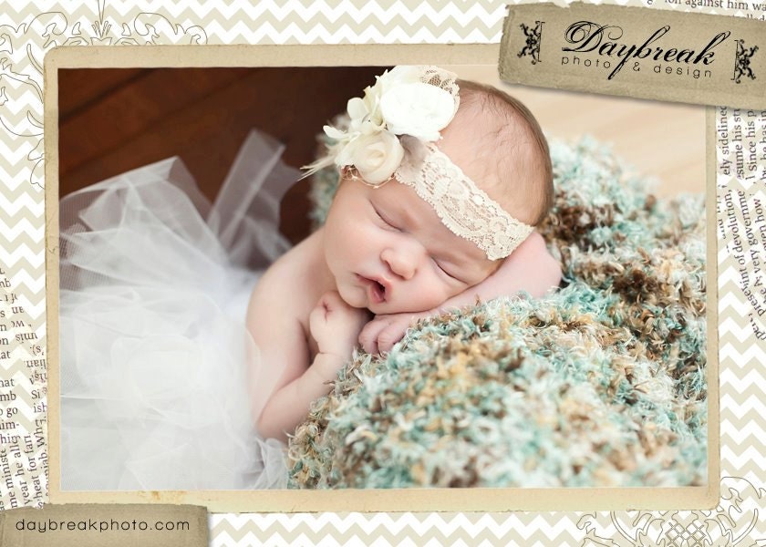 Vintage Headband Bronze Cream Ivory Tan Brown Feather Flower Pearl Lace Hair piece Newborn, 0-3, 3-6 , 6-12, 12-24 months, 2-5 years