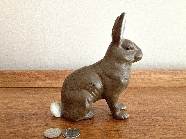 Vintage Cast Iron Bank Bunny Rabbit Bank Collectable Childs Room Decor - vintage19something