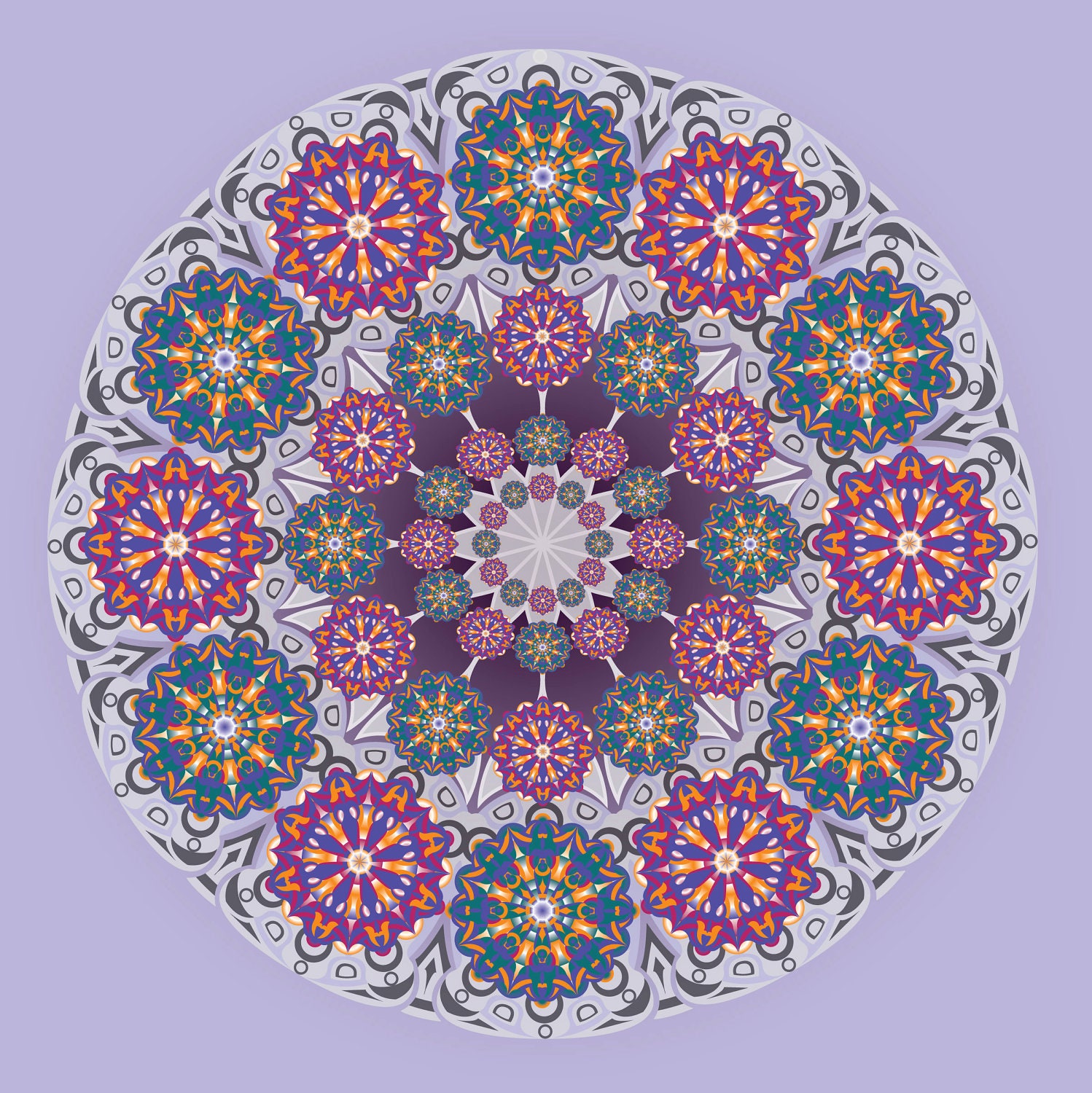 Around in a Circle - Lavender and Fuschia Remix (8" x 8" square geometric kaleidoscope art)