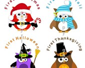 My First Onesie Stickers My First Holiday Onesie Stickers Babys First Holidays Owl Onesie Stickers WATERPROOF Baby Shower Gift
