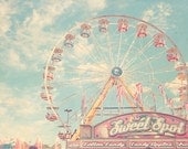 Carnival Ferris Wheel Sweet Spot Candy Shop Photo Art Print Whimsical Summer Clouds Blue Nursery Children - 8 x 12