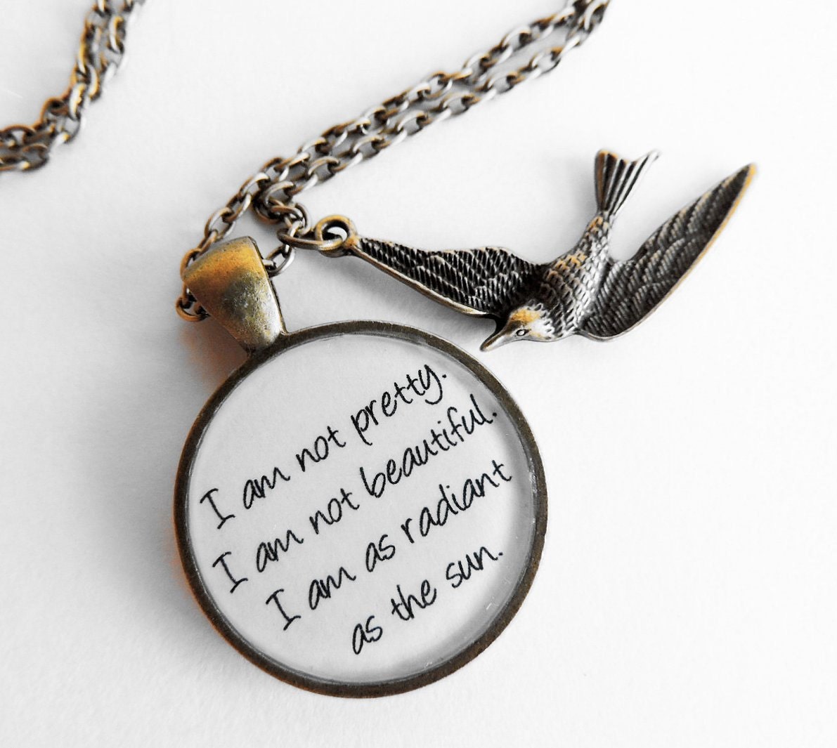 Hunger Games SPECIAL Debut- Katniss Everdeen Quote Pendant Necklace- I am as radiant as the sun