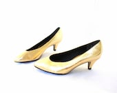 1980s Gold Shoes, Gold Heels, Metallic Gold, Fashion, Vintage Gold Shoes, Heels, Pumps, Never Worn, Size 7