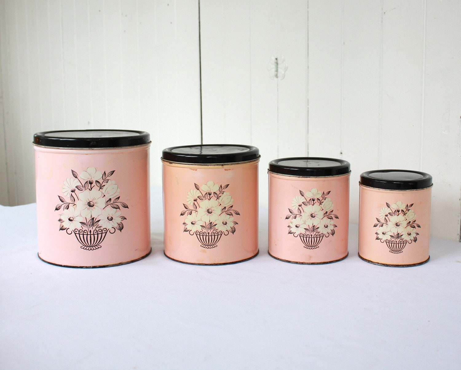 Vintage Pink Canisters, Pink Kitchen, Retro Kitchen, Retro Canisters, Canister Set, Pink Canister Set, Decoware