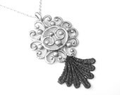 Lace Necklace Hand Painted Black with Vintage Metal - One of a Kind