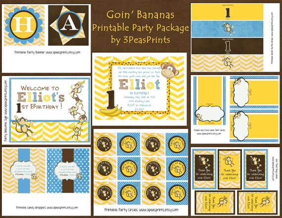 Monkey Boy Birthday Baby Shower Package Printable Custom Il_570xn