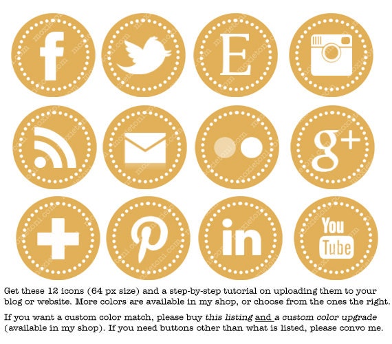 Round Web & Blog Buttons: Set of12 Social Media Buttons to Customize your Blog Design