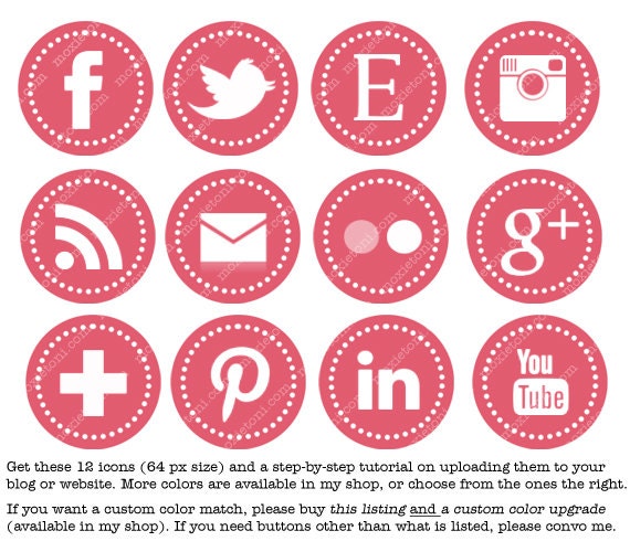 Pink Web & Blog Buttons: 12 Social Media Buttons For Your Blog