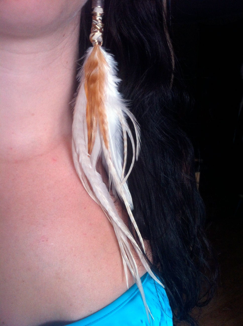 Cinnamon Sugar - Off White wire wrapped leather feather earrings - michellecuriel