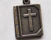 TWO Bible brass charms with Lord's Prayer, oxdized brass