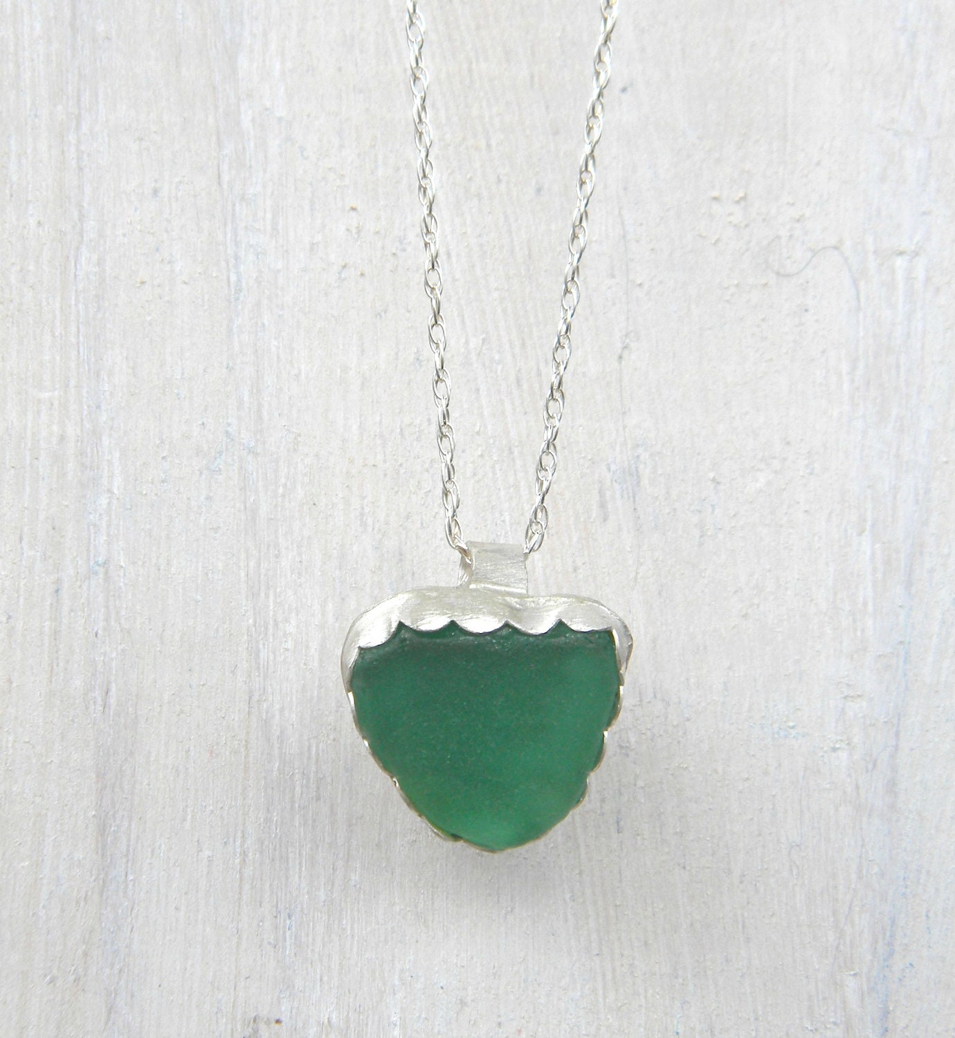 Sea Glass Necklace, Rare Teal Green Sea Glass Heart - Sterling Silver Jewelry Handmade