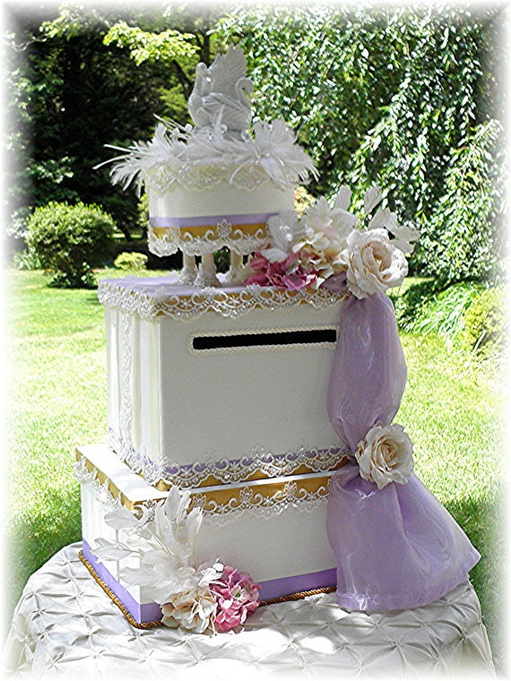 ELITE Collection SWANS Wedding Card Money Box French Lace Feathers Columns CUSTOMIZE