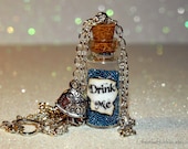 Alice in Wonderland Drink Me Bottle Necklace with a Mushroom Charm by Life is the Bubbles