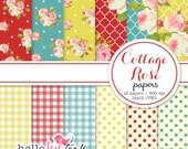 INSTANT DOWNLOAD Cottage Rose shabby chic digital paper set